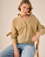Camisa Beige Oversized con Cuello Camisero - Beige