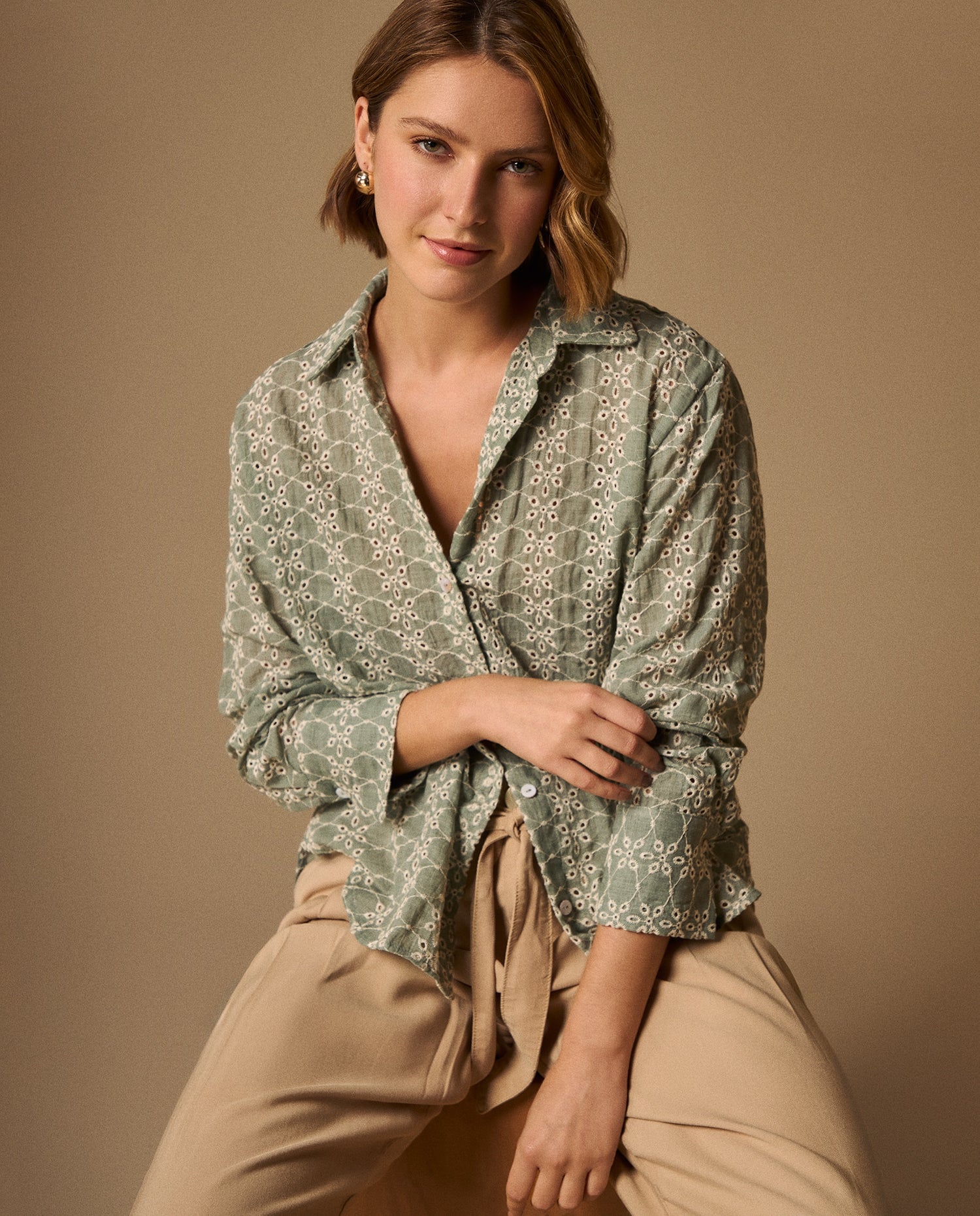 Camisa con Bordado Inglés Calado - Verde
