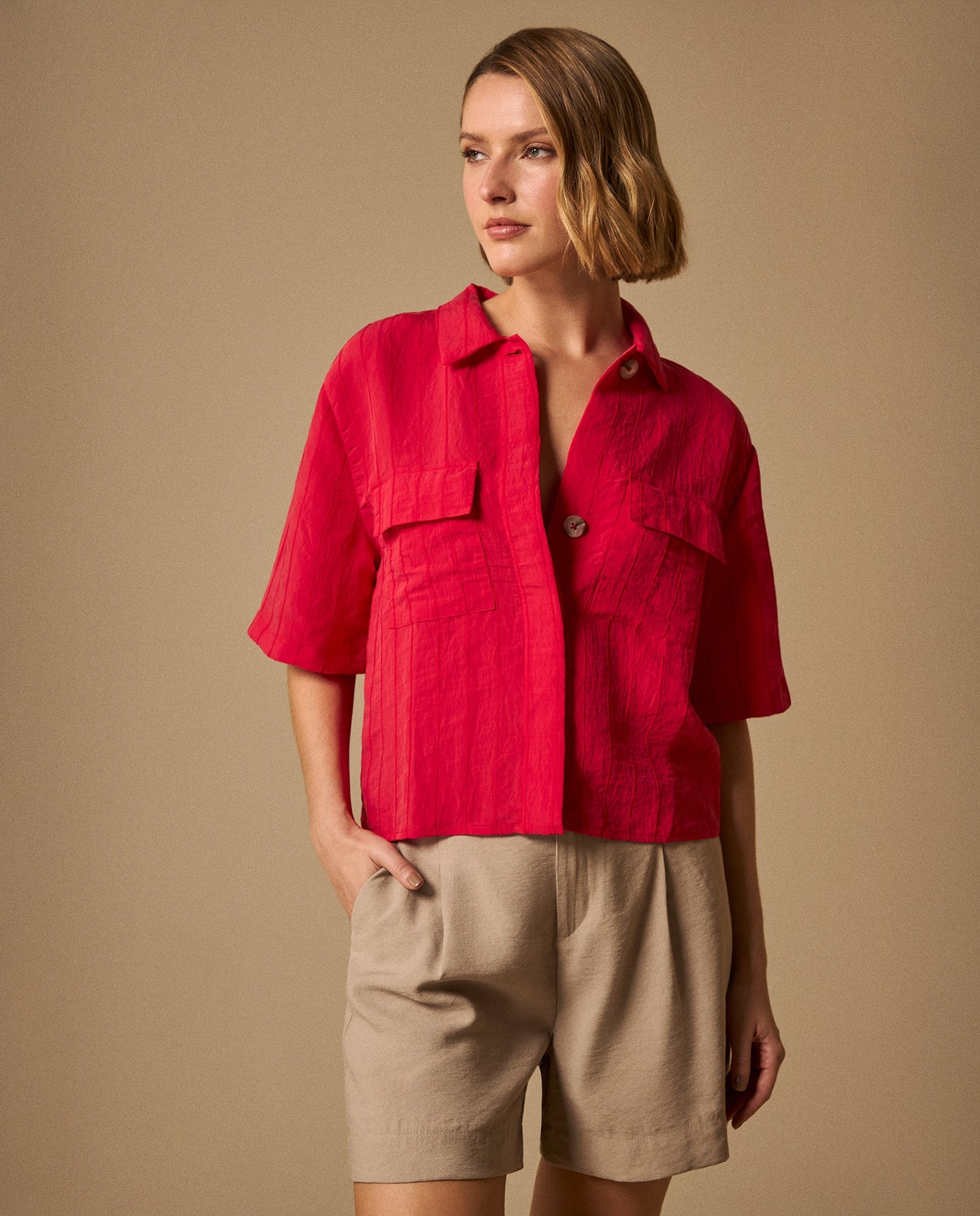 Camisa Textura Crinkle - Rojo