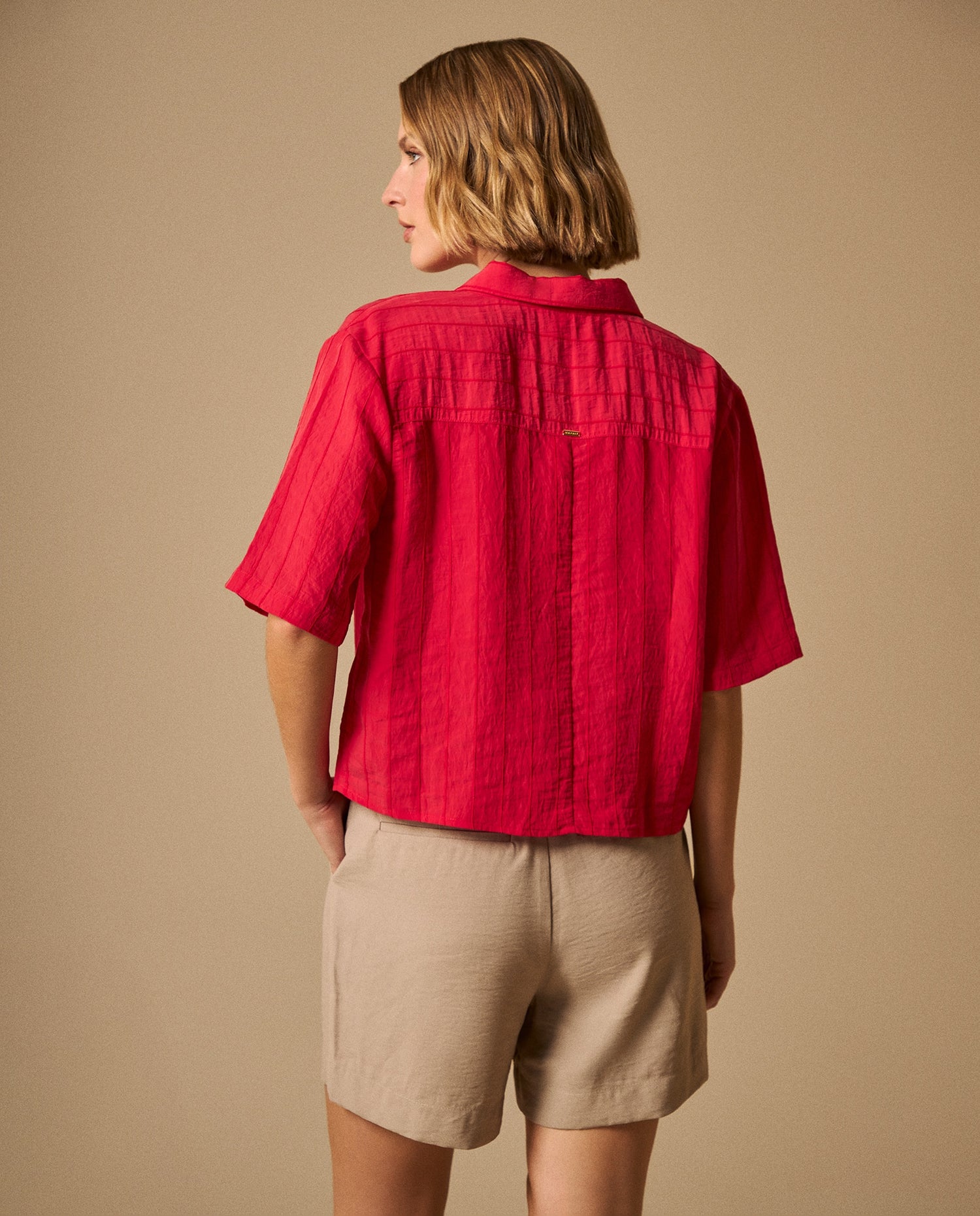 Camisa Textura Crinkle - Rojo