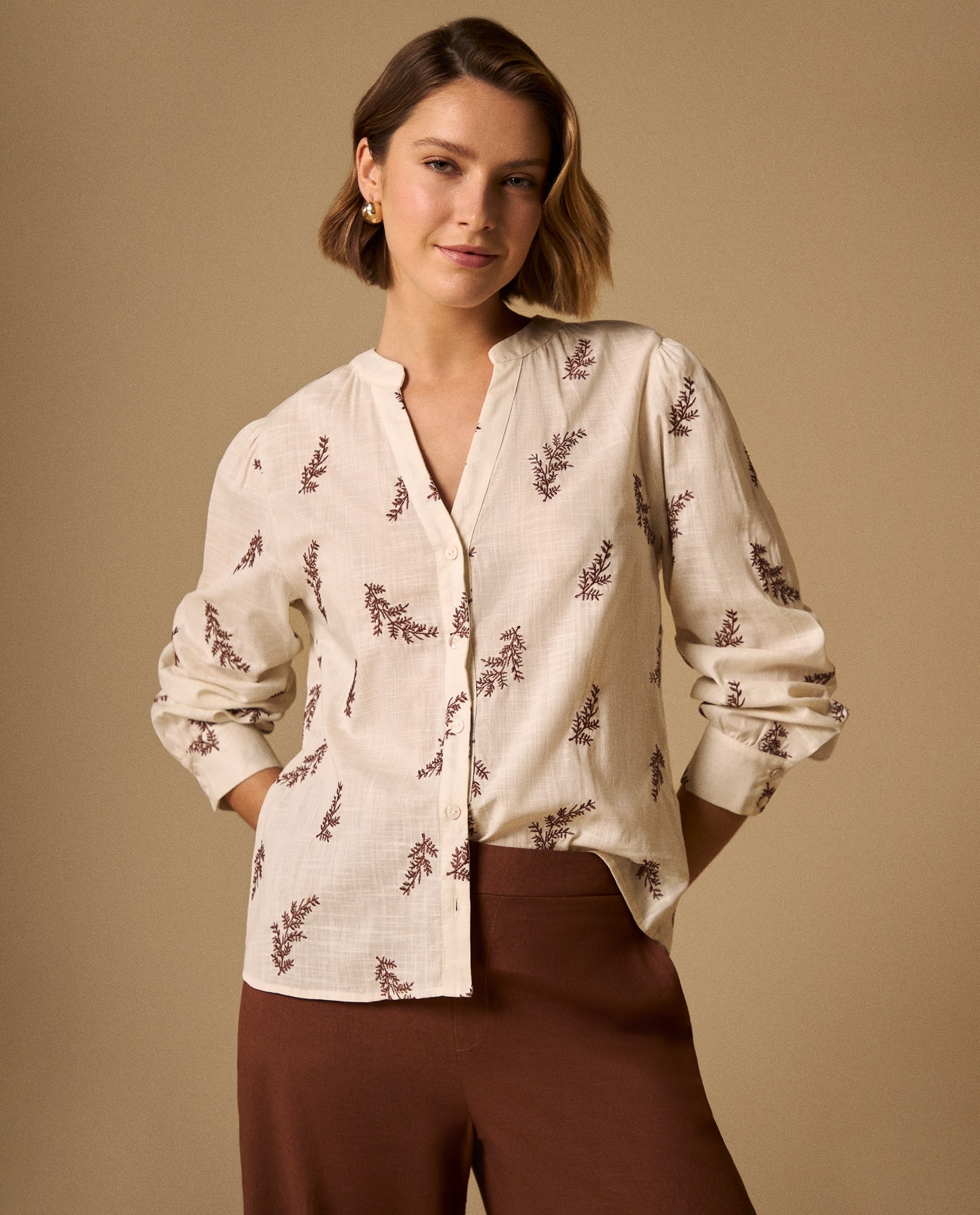 Camisa con Estampado - Café 34_619G062_CAF191430_0