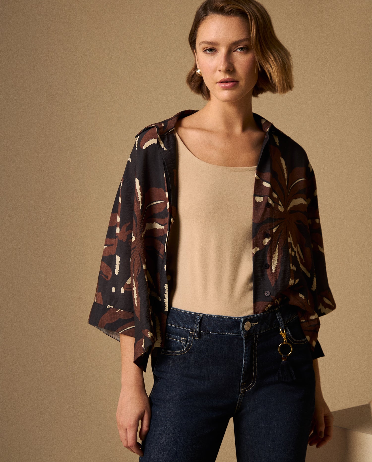 Camisa Estampada Hojas Tropicales - Azul