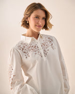 Camisa Blanca con Bordados Calados Artesanales - Crudo