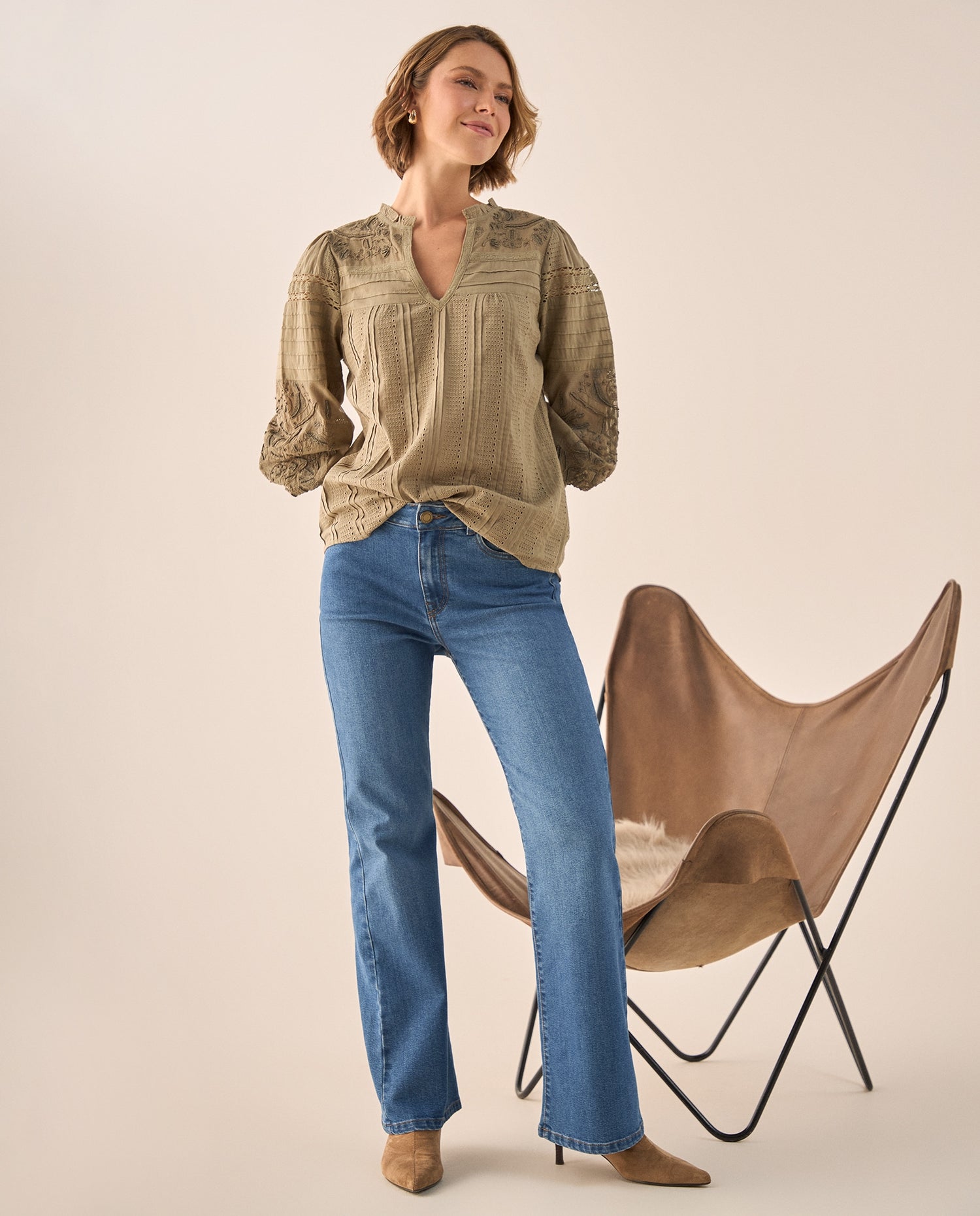 Camisa Verde con Bordados Florales - Verde
