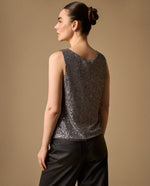Blusa Lentejuelas Gris Plateado Sin Mangas - Gris