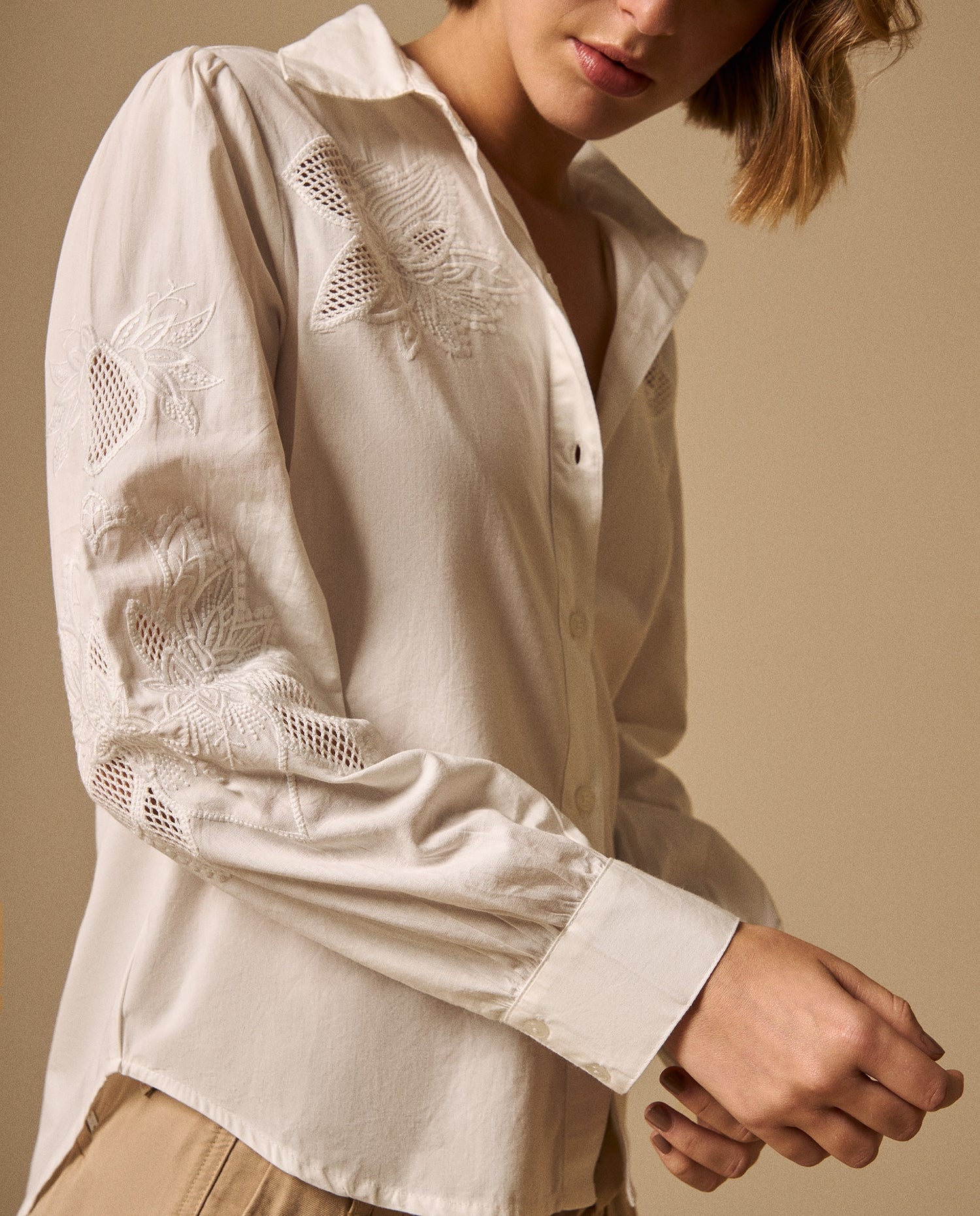 Camisa M/Larga Cuello Redondo - Crudo