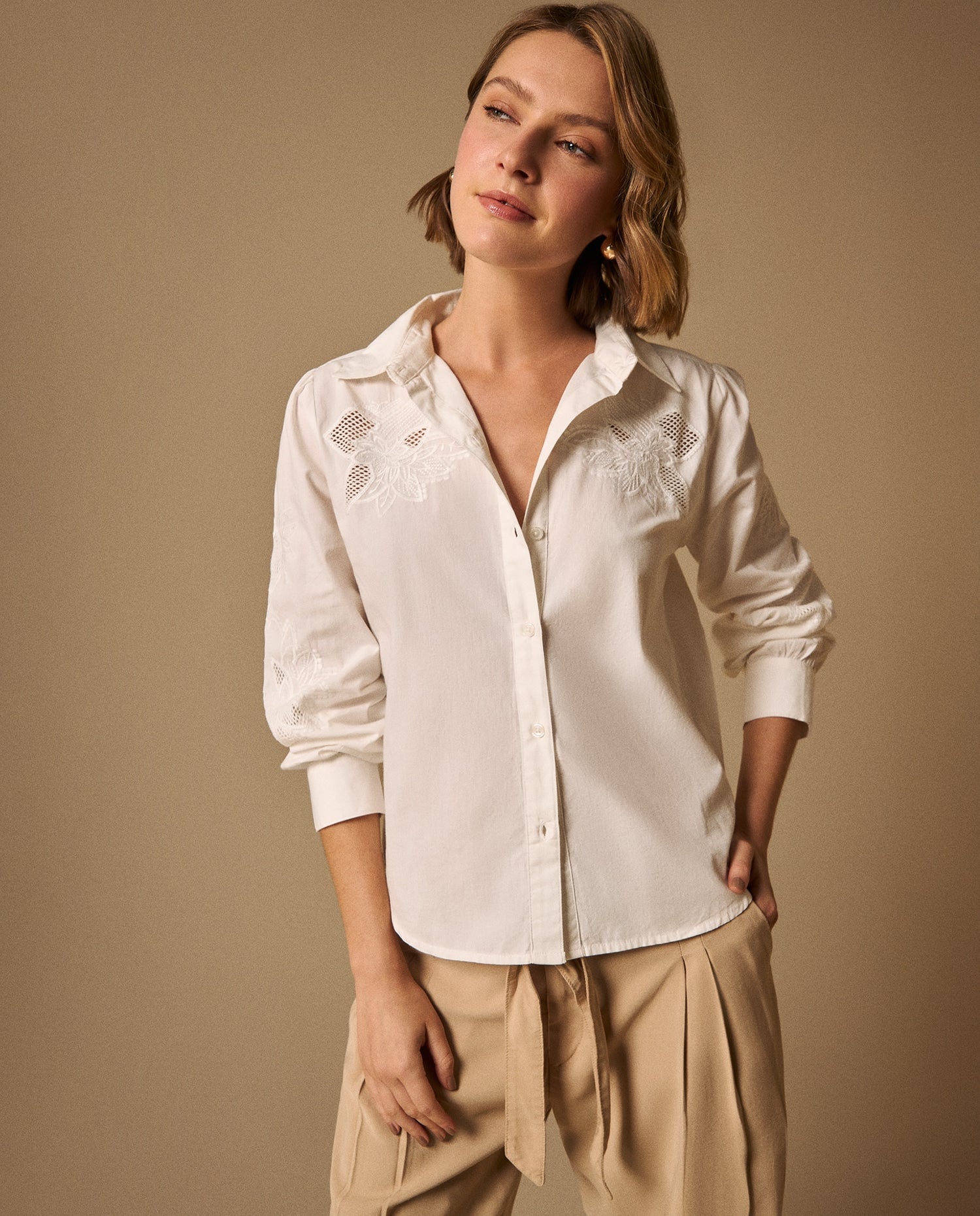 Camisa M/Larga Cuello Redondo - Crudo