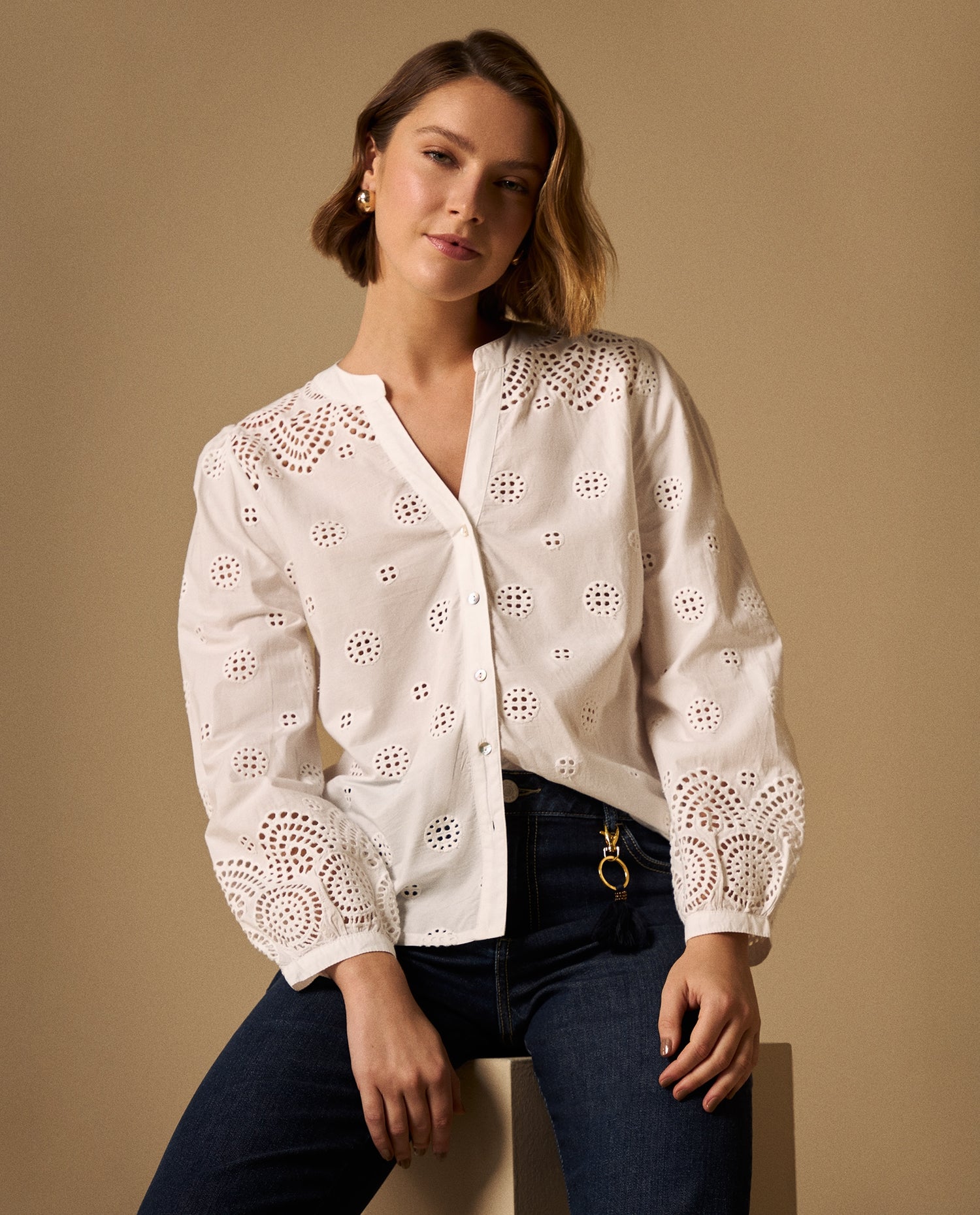 Camisa Blanca con Bordados Ingleses - Crudo