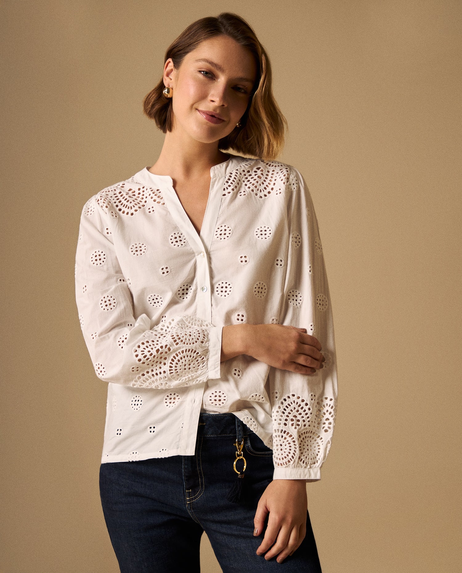 Camisa Blanca con Bordados Ingleses - Crudo