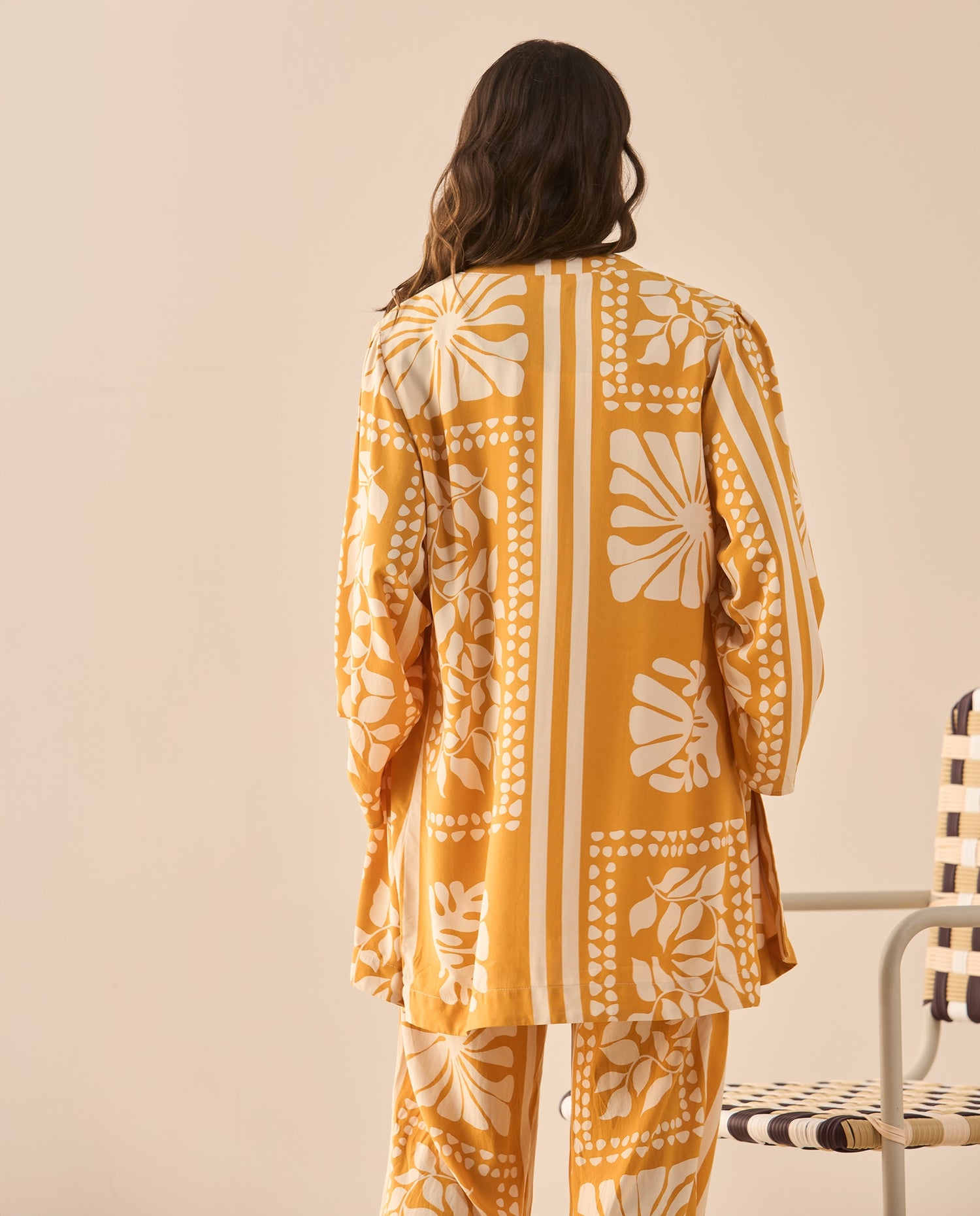 Cárdigan largo estampado para mujer - Amarillo