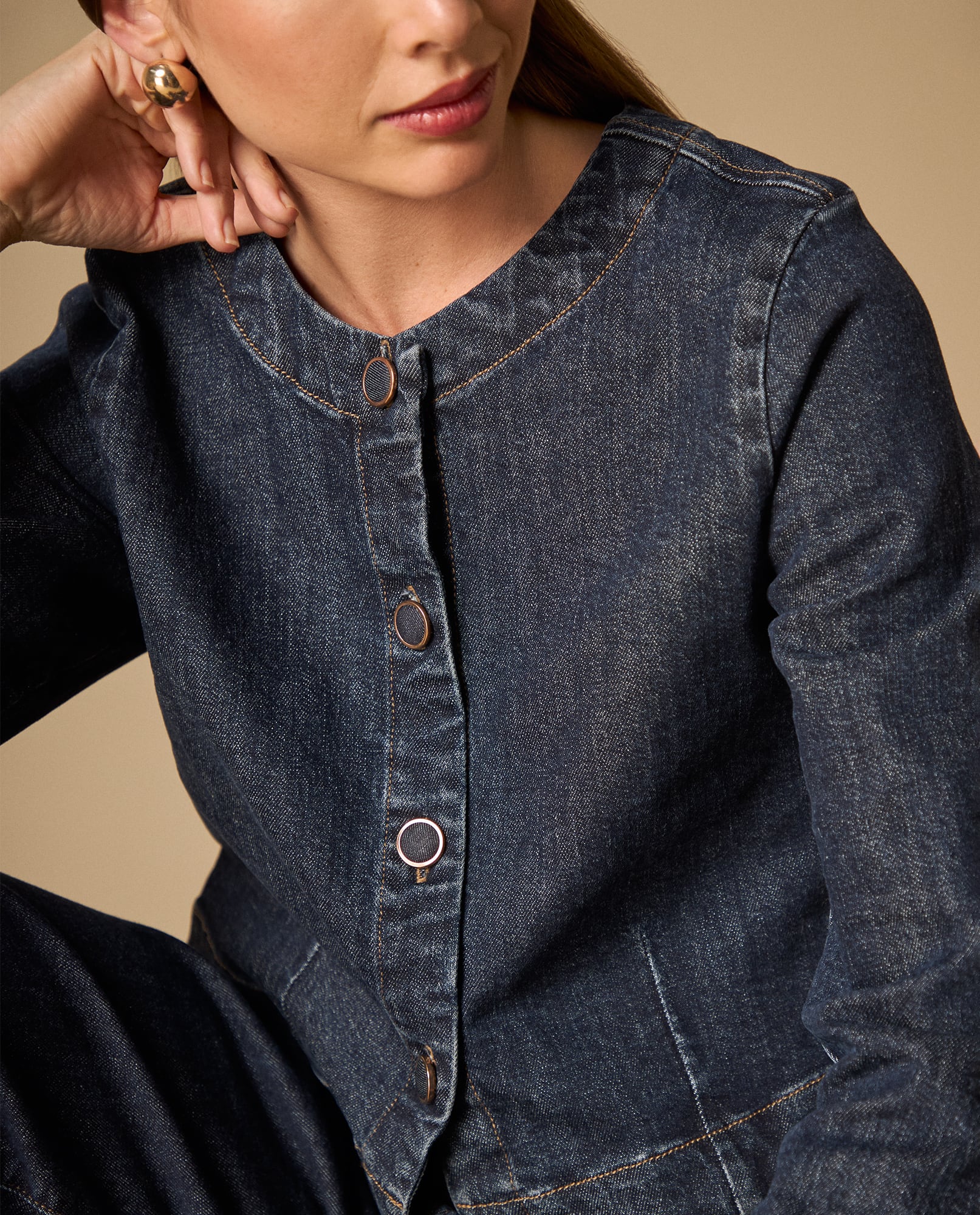 Chaqueta de denim sin cuello con botones frontales - Azul 34_621H000_AZU193924_3