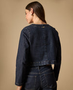 Chaqueta de denim sin cuello con botones frontales - Azul