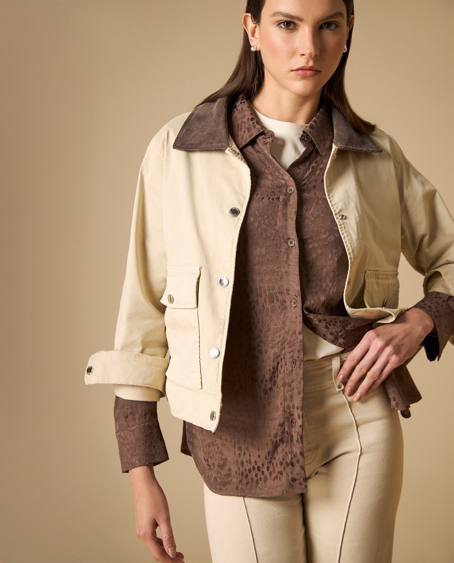 Chaqueta de largo medio en algodón con elastano - Blanco