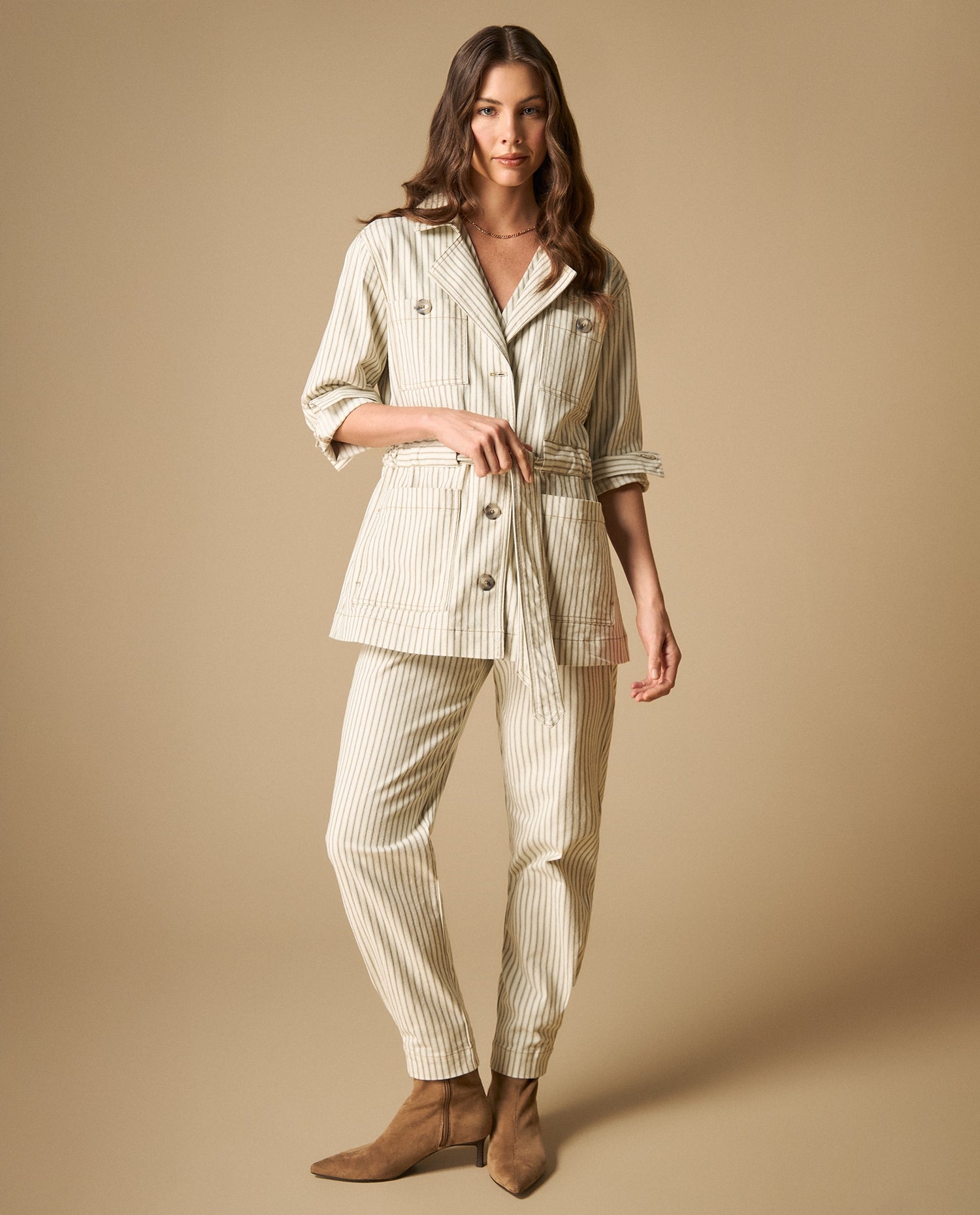 Chaqueta con cinturón ajustable largo medio - Blanco
