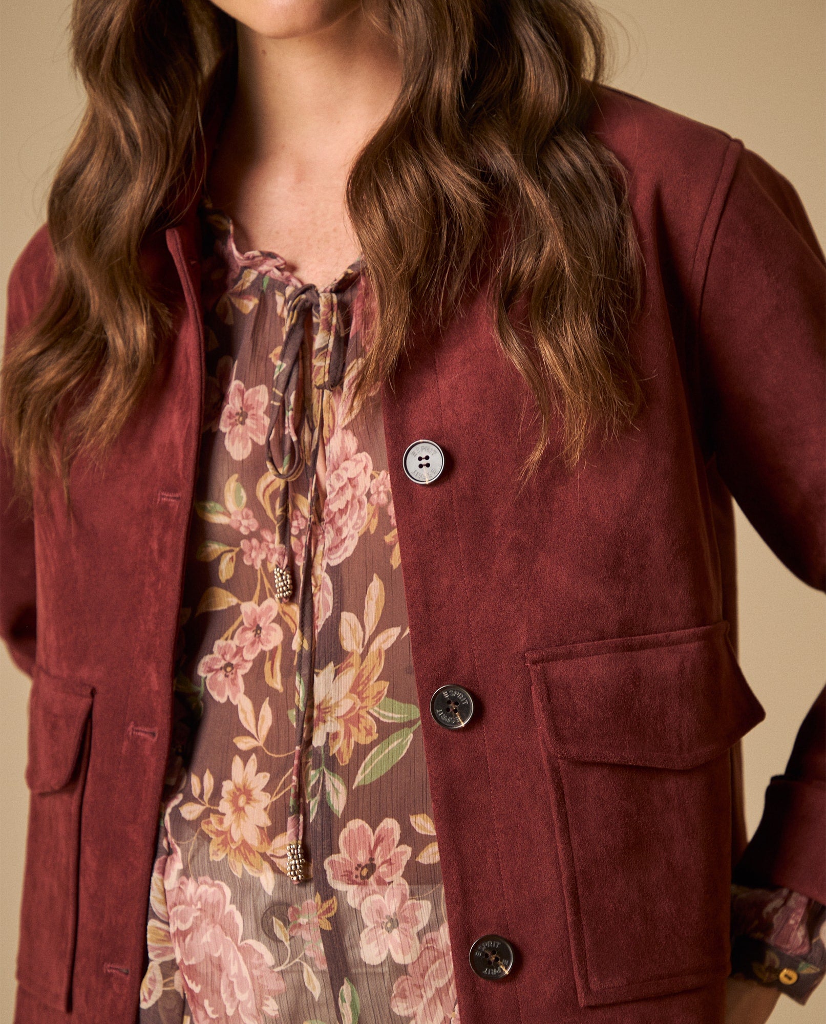 Chaqueta textura tipo ante largo medio - Rojo 34_621H201_ROJ191760_3