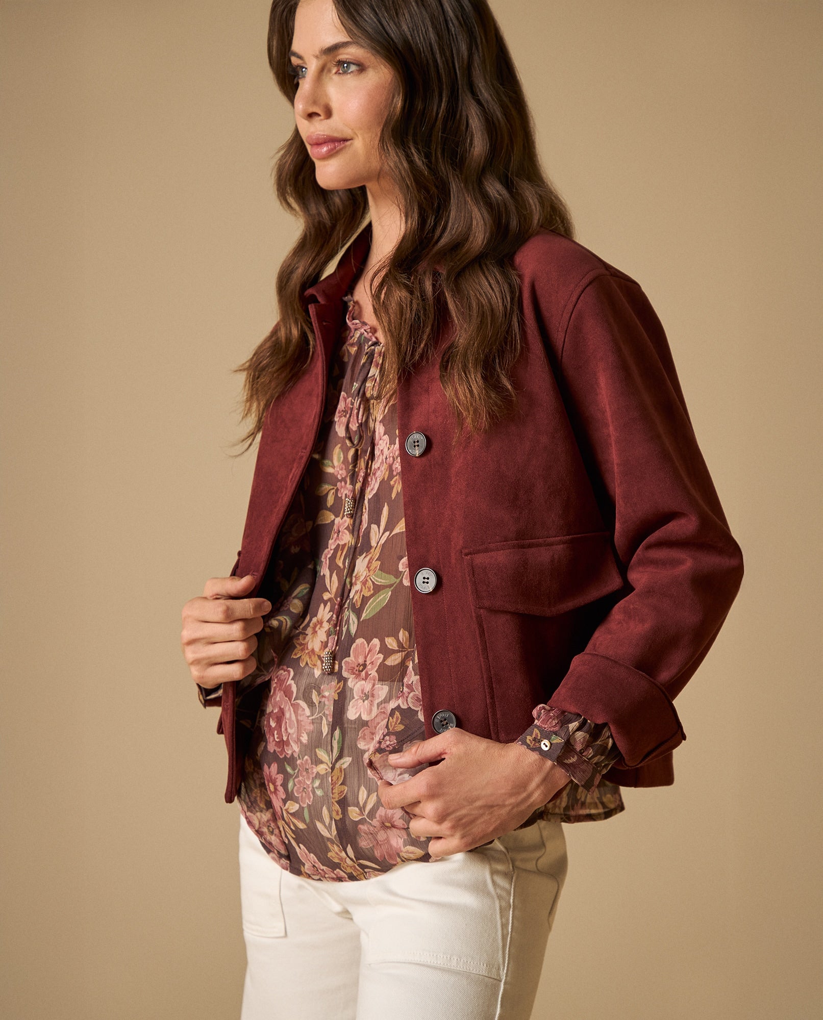 Chaqueta textura tipo ante largo medio - Rojo 34_621H201_ROJ191760_4