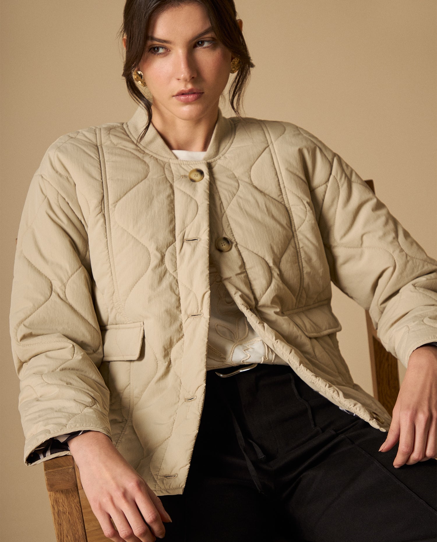 Chaqueta acolchada silueta abullonada - Beige