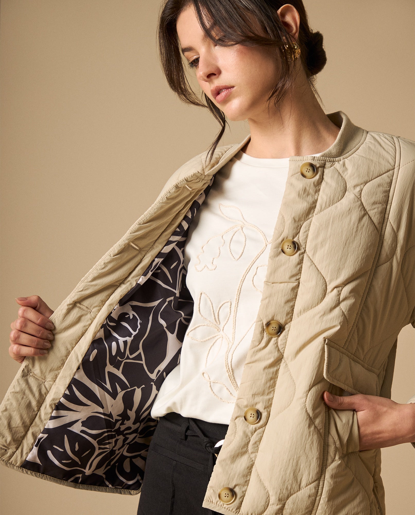 Chaqueta acolchada silueta abullonada - Beige 34_621H220_BEI130607_3
