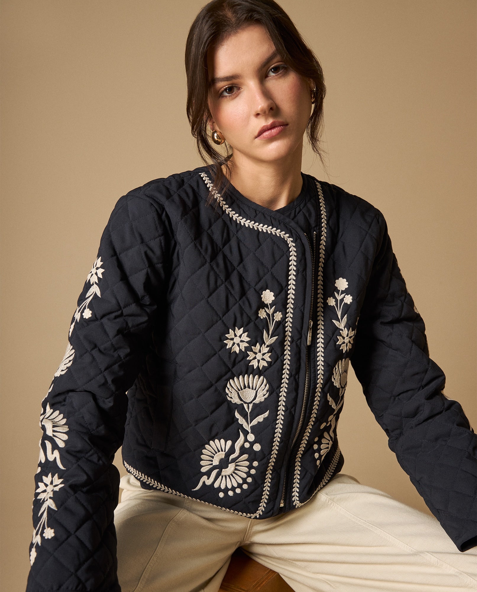 Chaqueta bordada corta con forro - Azul 34_621H241_AZU184028_0