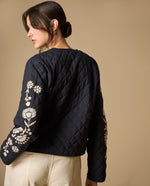 Chaqueta bordada corta con forro - Azul