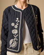 Chaqueta bordada corta con forro - Azul