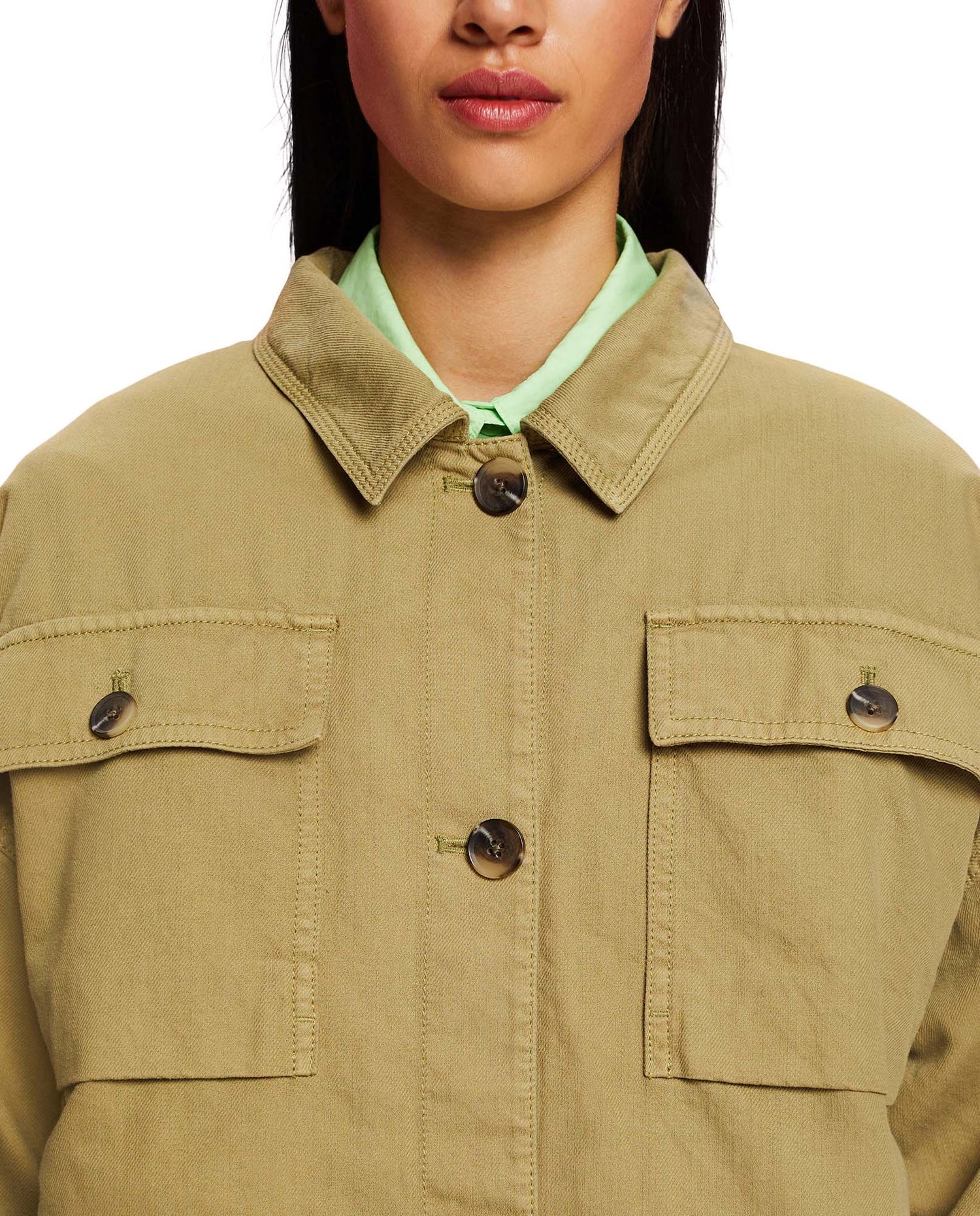 Chaqueta con bolsillos de parche para mujer - Verde