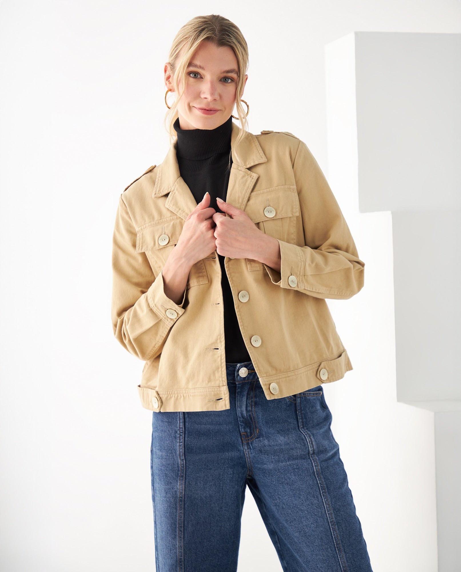 Chaqueta de diseño abierto para mujer - Caqui 34_622F001_CAQ150309_0