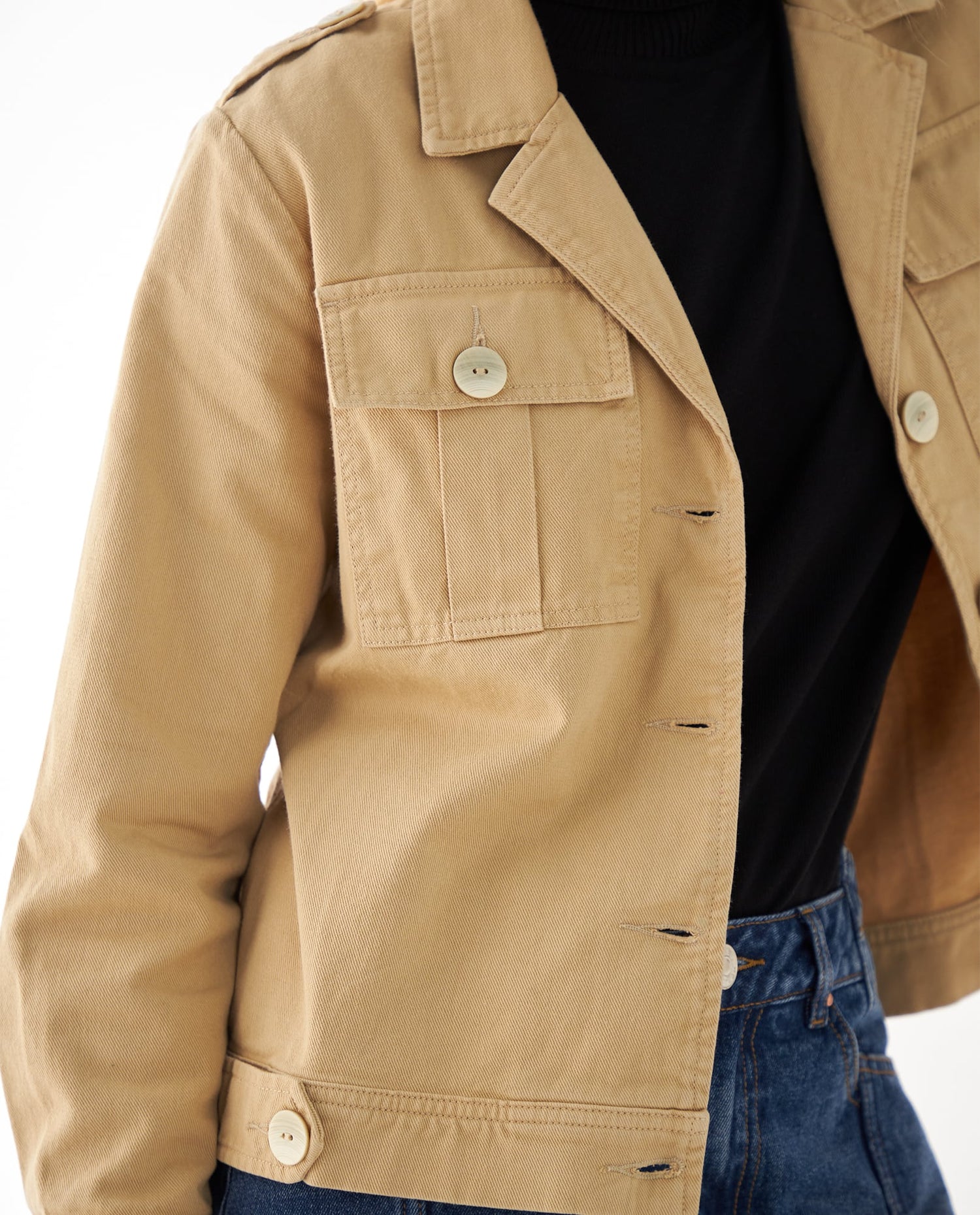 Chaqueta de diseño abierto para mujer - Caqui
