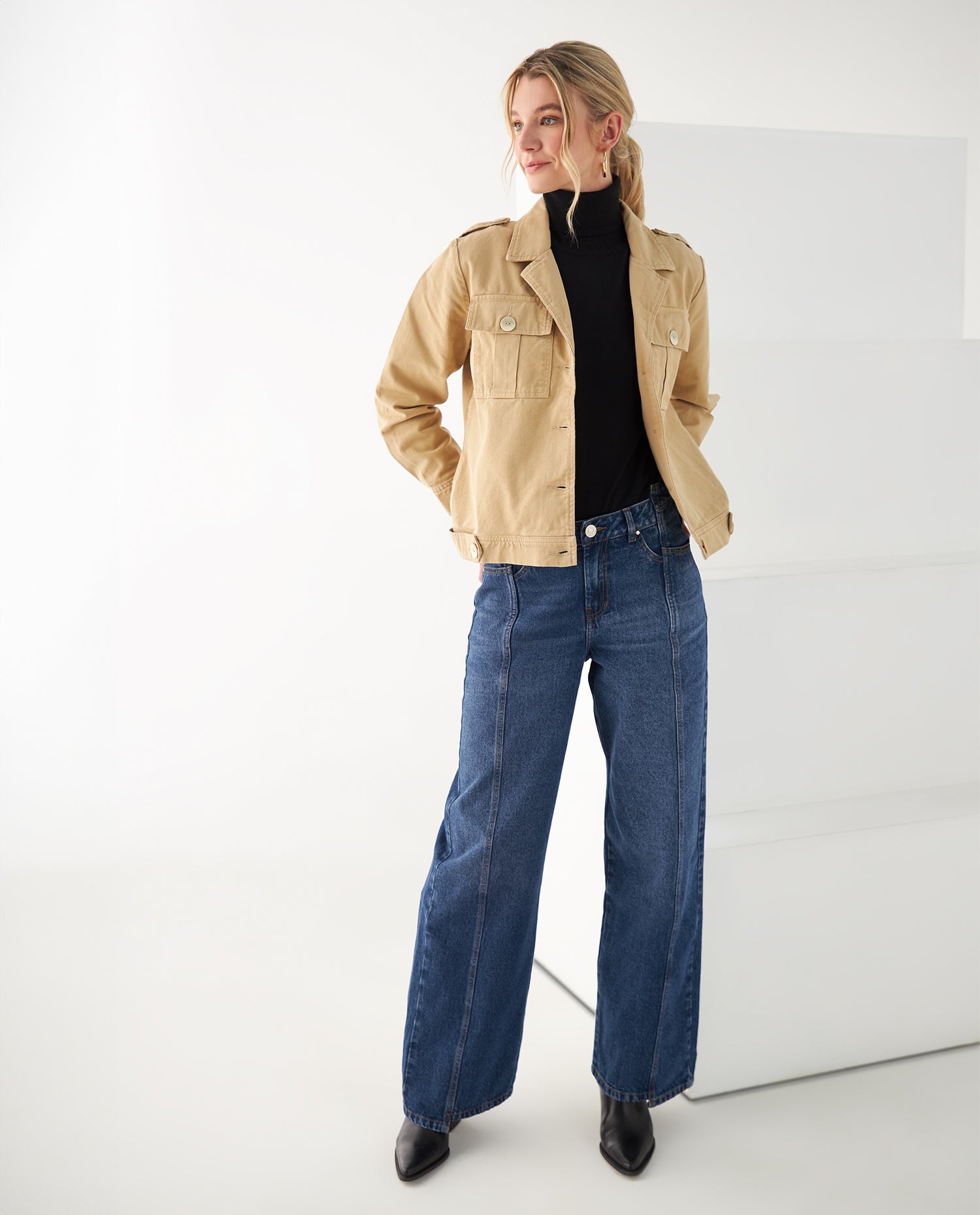 Chaqueta de diseño abierto para mujer - Caqui