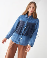 Chaqueta con flecos tipo cuero para mujer - Azul