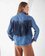 Chaqueta con flecos tipo cuero para mujer - Azul