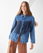 Chaqueta con flecos tipo cuero para mujer - Azul