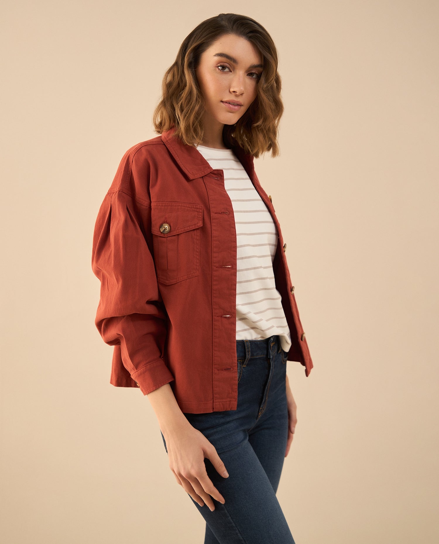 Chaqueta cuello clásico para mujer - Rojo