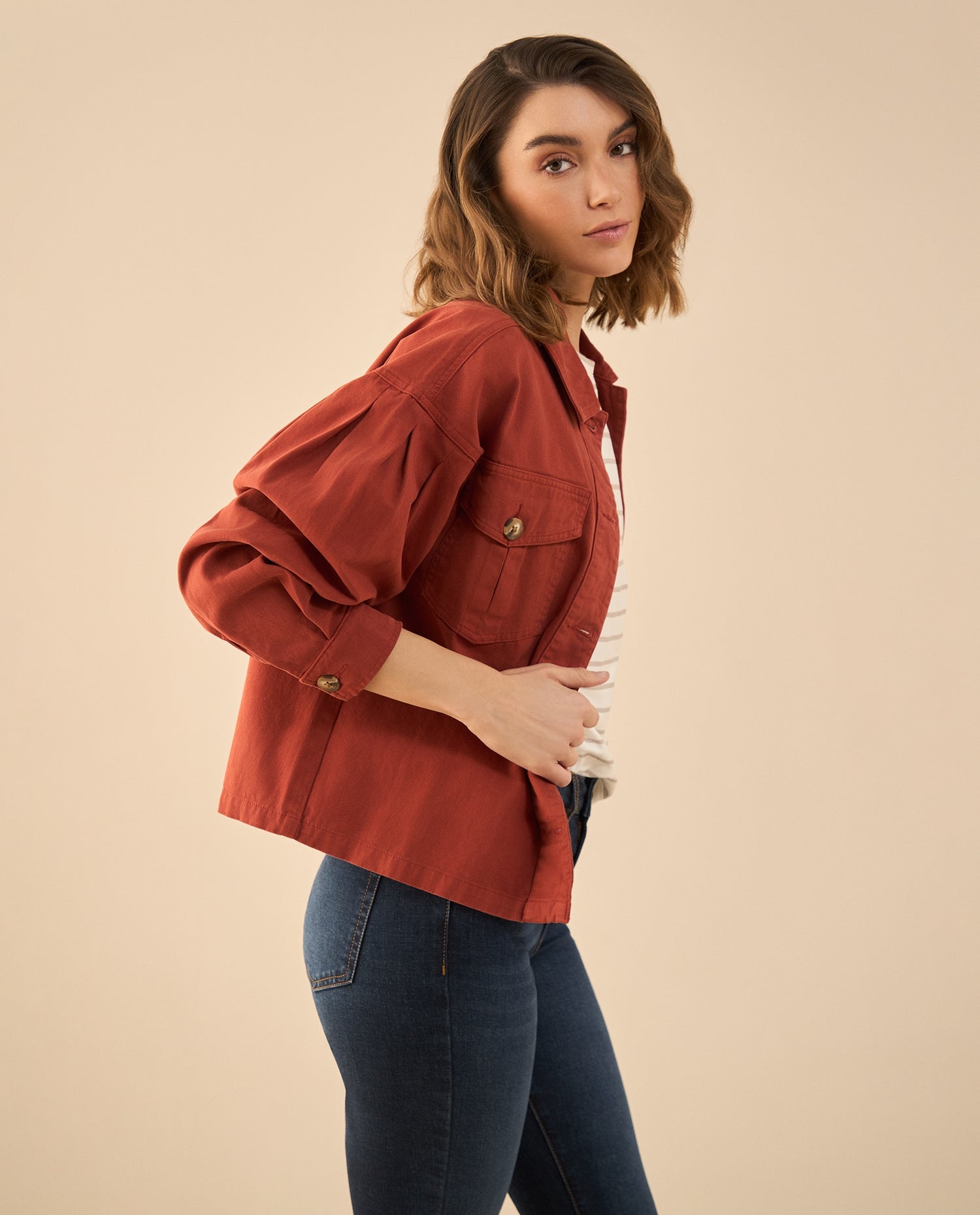Chaqueta cuello clásico para mujer - Rojo