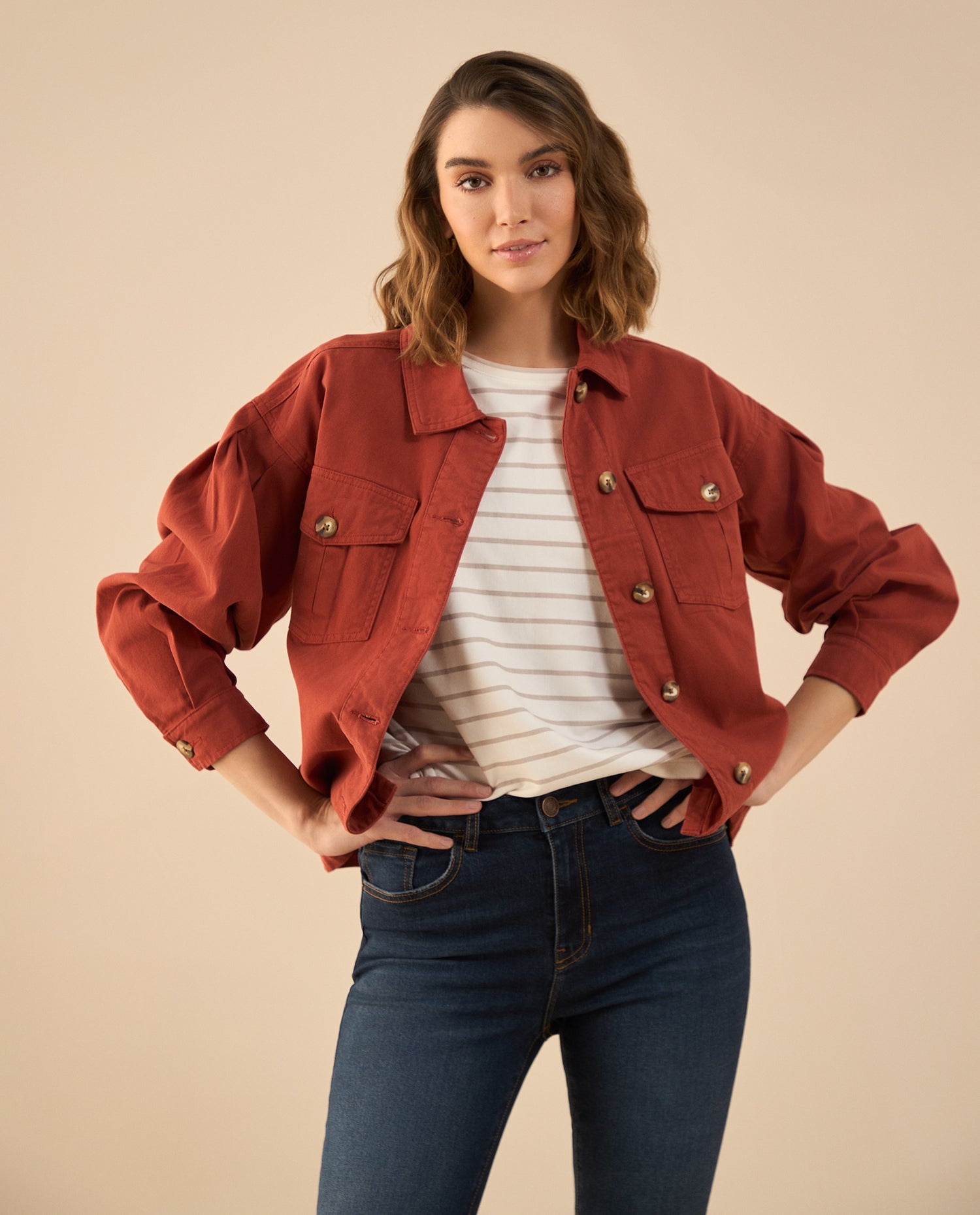 Chaqueta cuello clásico para mujer - Rojo