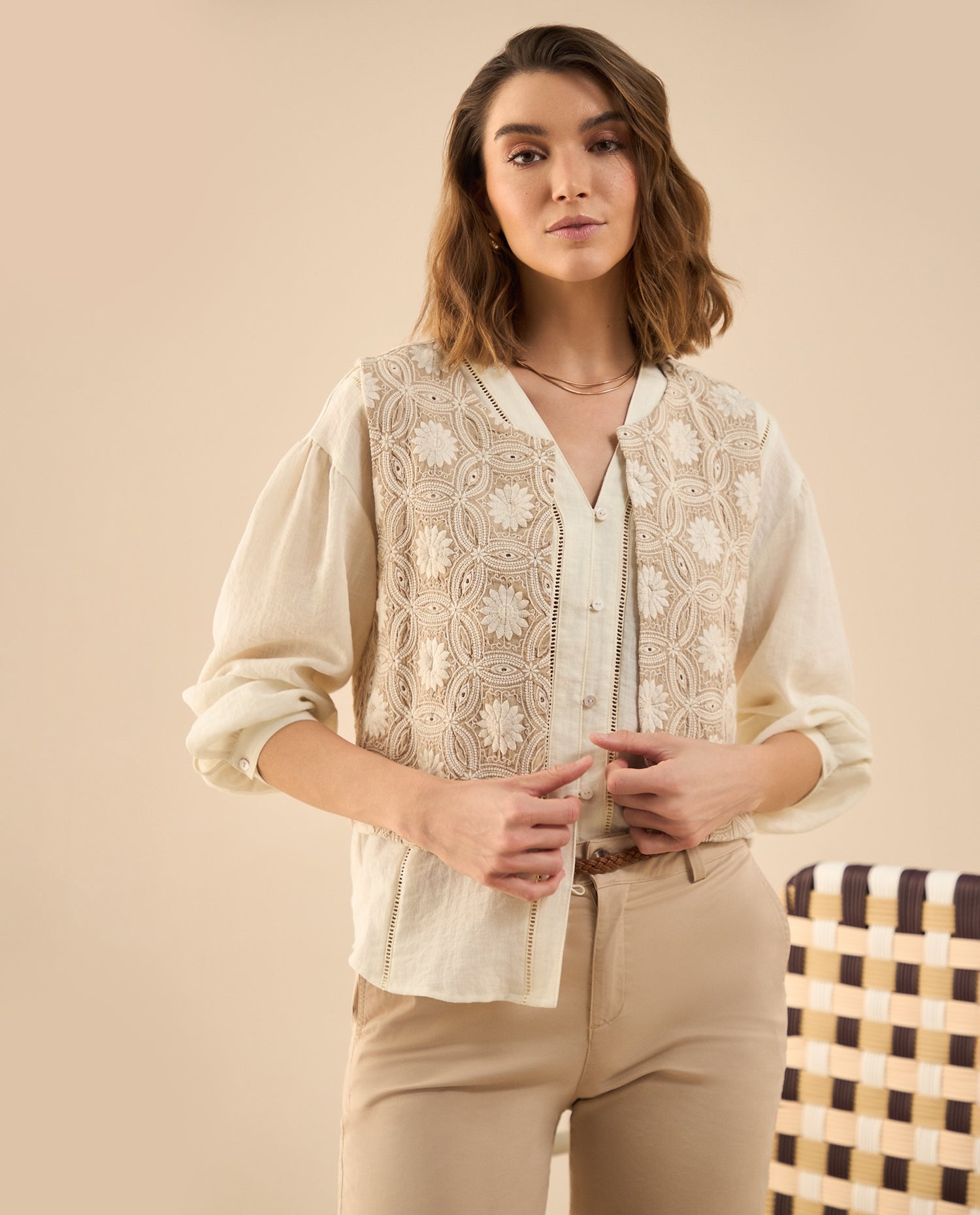 Chaqueta tipo chaleco para mujer - Beige