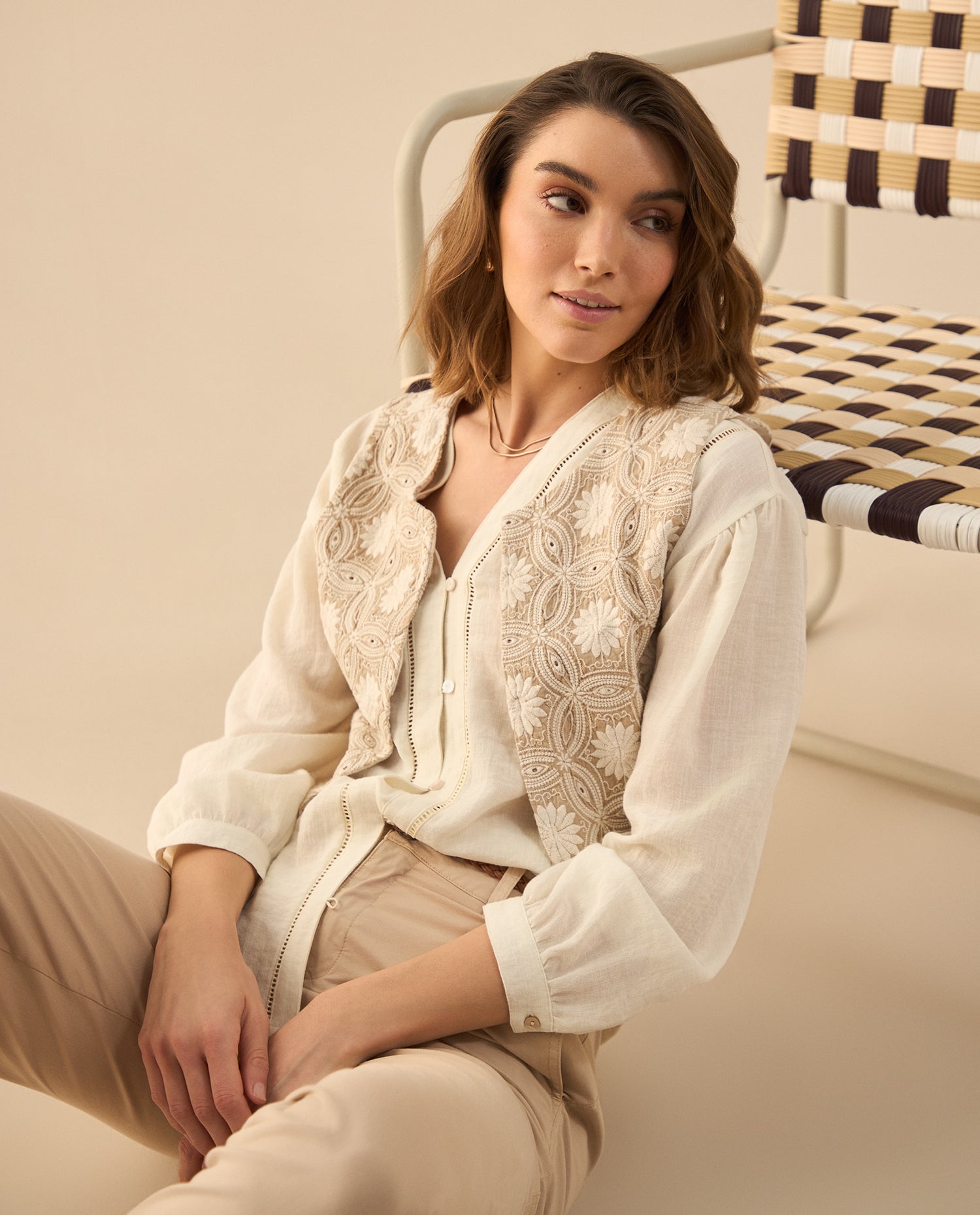 Chaqueta tipo chaleco para mujer - Beige