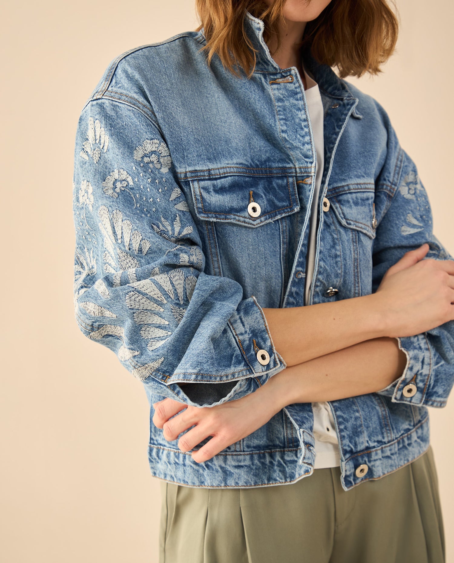 Chaqueta en denim tono medio para mujer - Azul