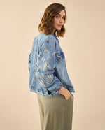Chaqueta en denim tono medio para mujer - Azul