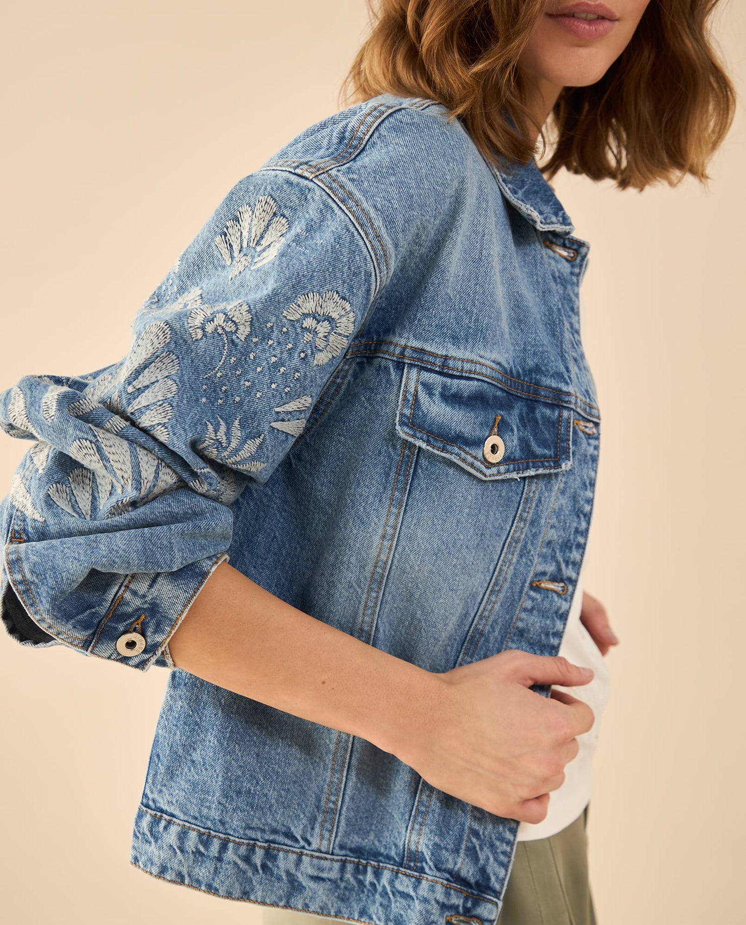 Chaqueta en denim tono medio para mujer - Azul