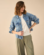 Chaqueta en denim tono medio para mujer - Azul