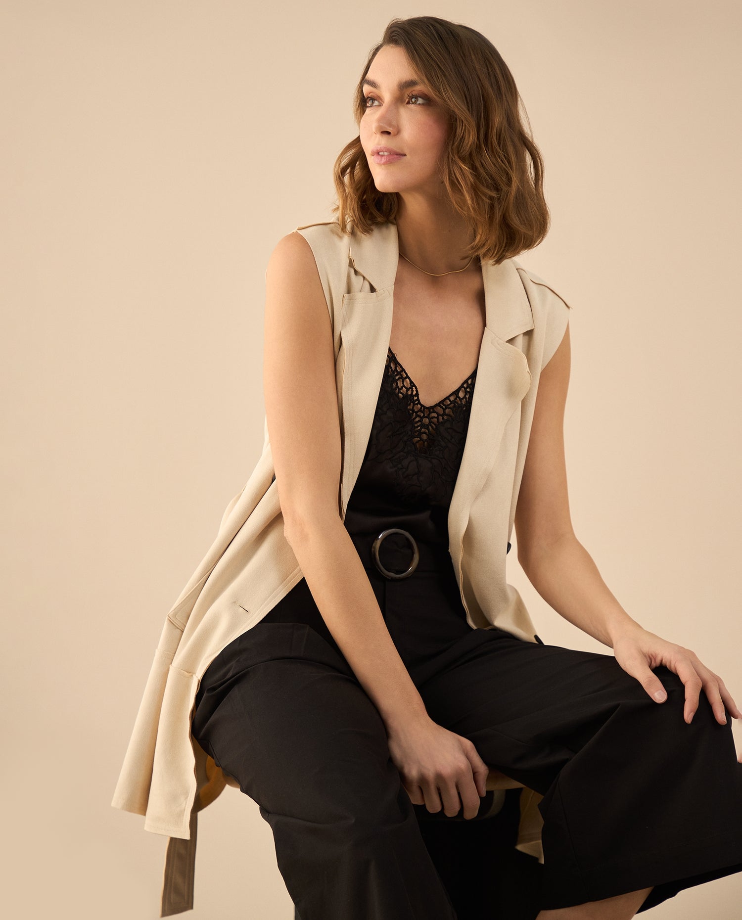 Chaleco tipo gamuza para mujer - Beige