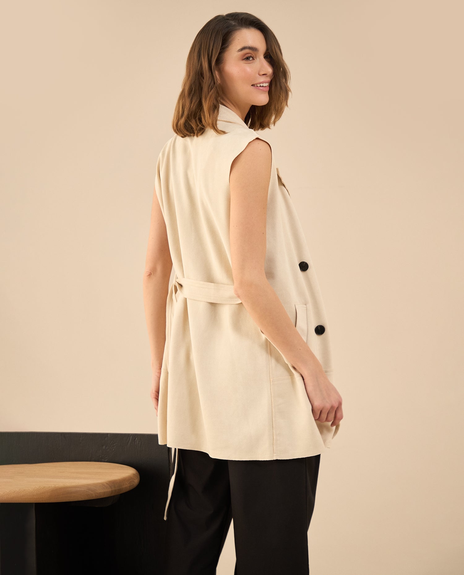 Chaleco tipo gamuza para mujer - Beige