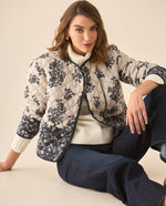 Chaqueta tipo abullonada con estampado de flores para mujer - Azul