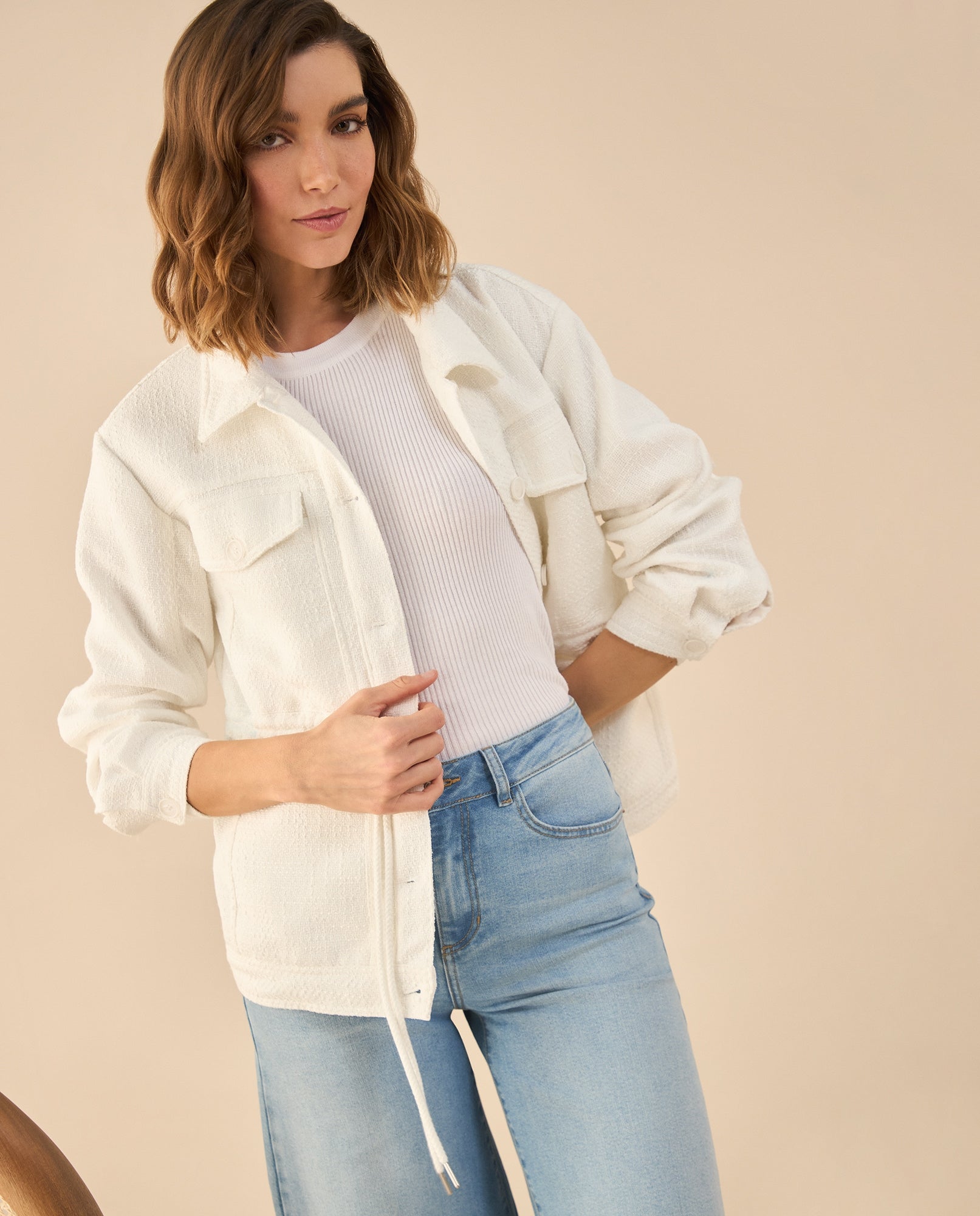 Chaqueta tejida para mujer - Blanco 34_622G220_BLA120601_0