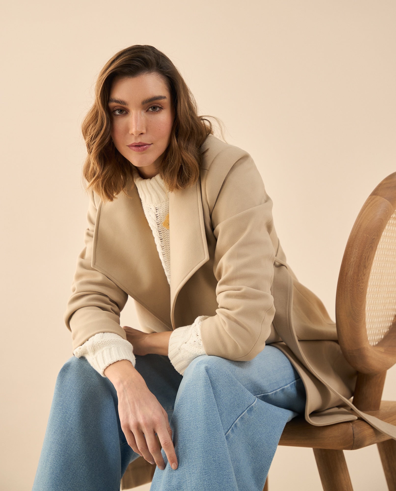 Chaqueta tipo abrigo para mujer - Beige 34_622G221_BEI160806_0