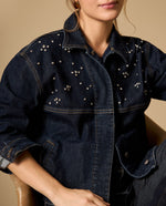 Chaqueta de denim con aplicaciones de cristales - Azul