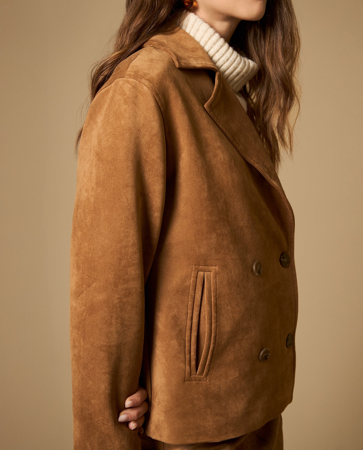 Chaqueta cruzada con botones dobles - Café