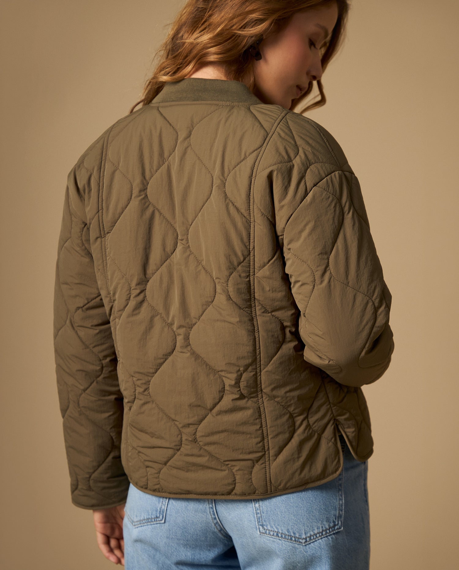 Chaqueta acolchada abullonada con largo medio - Verde