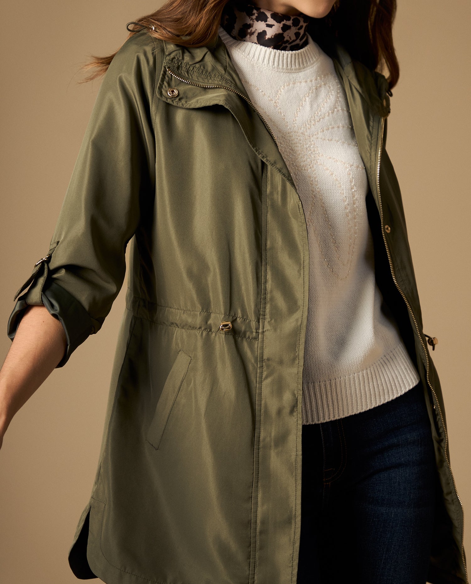 Chaqueta con ajuste en cintura y largo medio - Verde